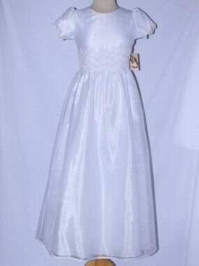 Kid Collection #2018 Communion Dress in Satin & Organza-Size Girls 14-WHITE-NWT